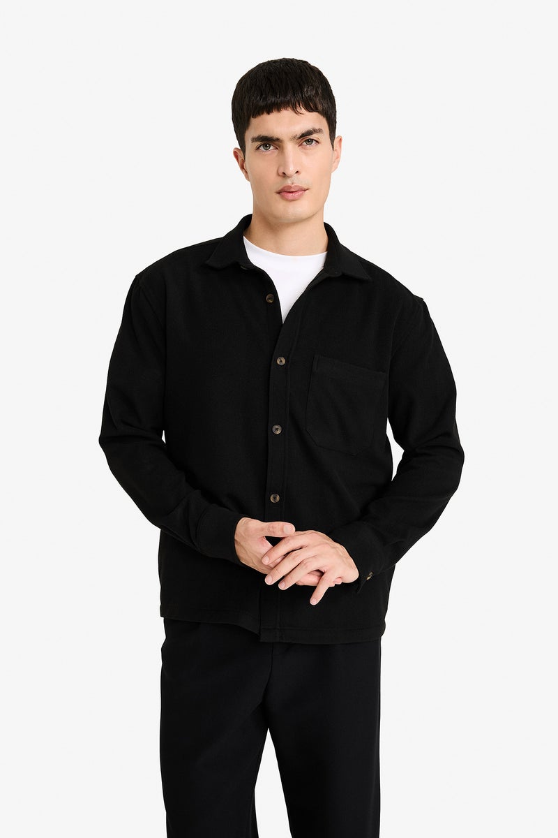 DeFacto Black Man Polo Collar Flannel Shirt Casual - Image 3